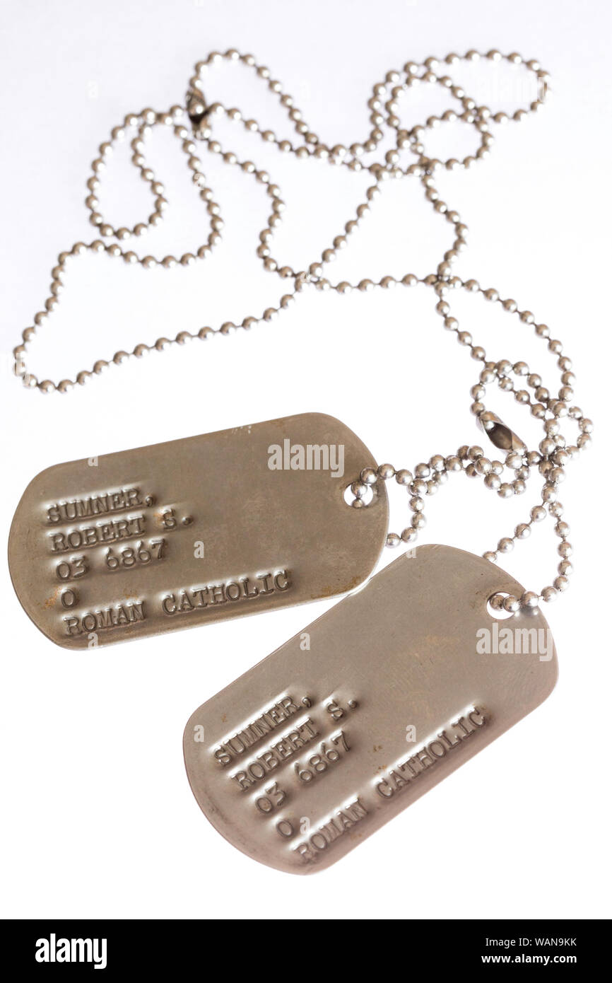 Vintage World War Two Era US Army ID Tags Still Life, USA Banque D'Images
