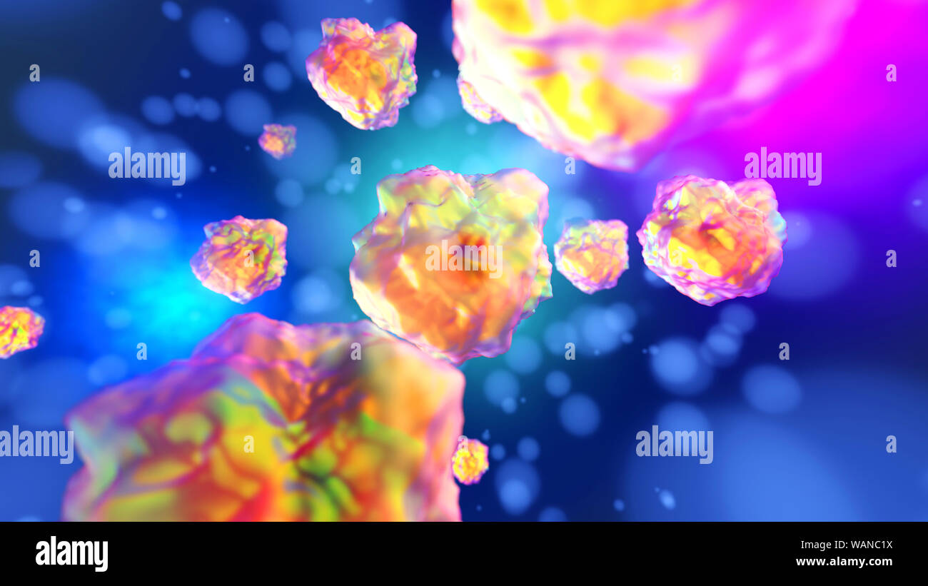 3D Rendered Illustration of colorful cellules au microscope. Banque D'Images