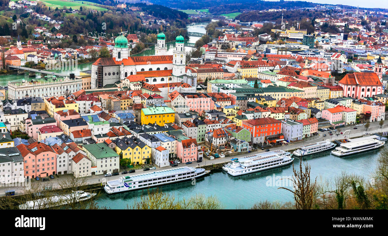 La vieille ville de Passau impressionnant,vue panoramique,Allemagne. Banque D'Images