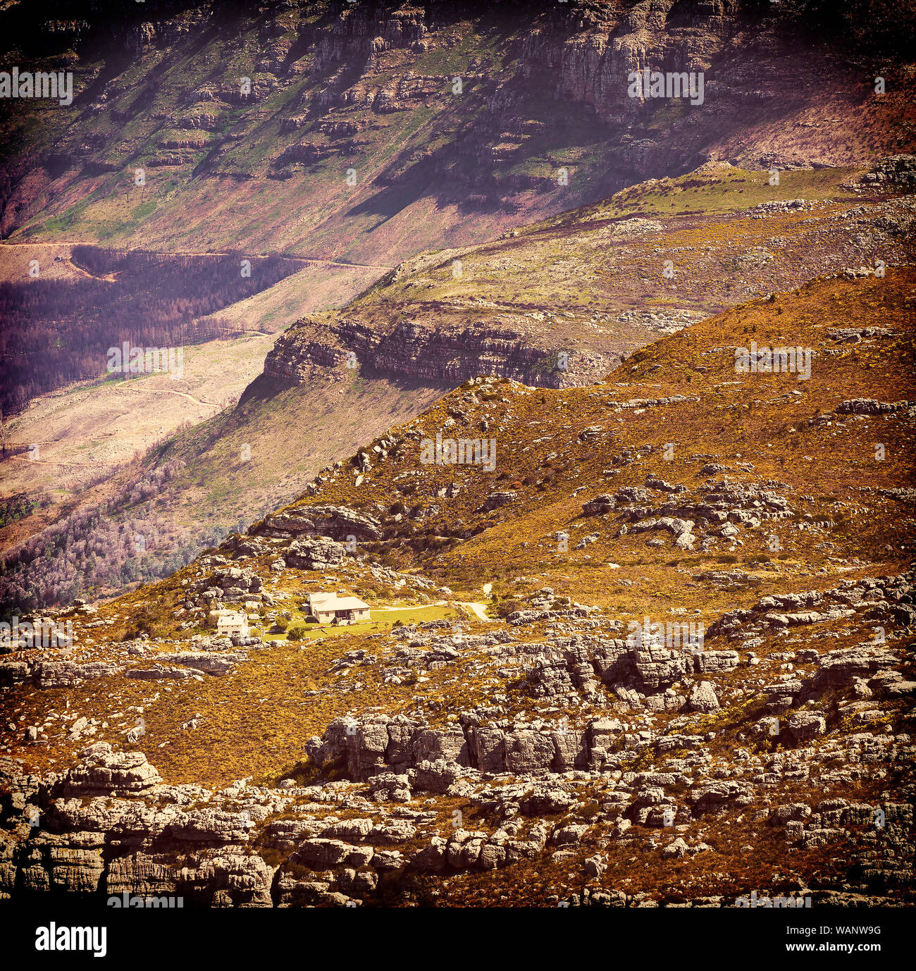 Chambre au sommet de la Montagne de la table au Cap, Afrique du Sud avec retro style effet filtre Instagram Banque D'Images