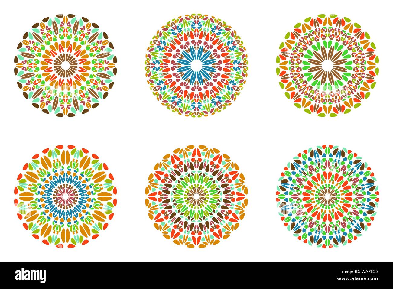 Mandala fleur colorée ronde set - logo géométrique circulaire abstract vector graphics à partir de pierres Illustration de Vecteur