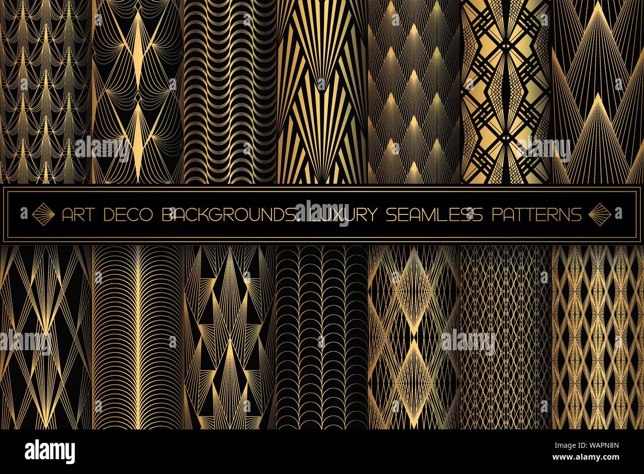 Les modèles Art Déco. Fond d'or et noir transparent Illustration de Vecteur