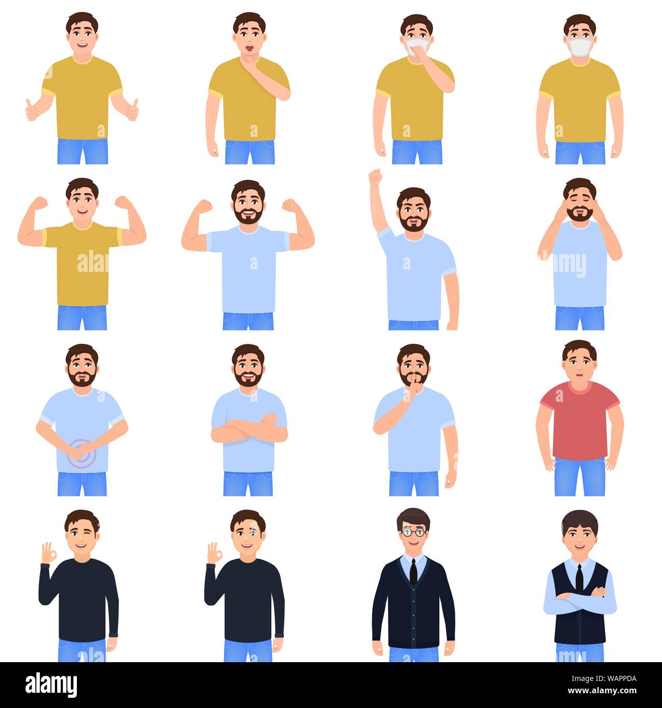 Avatars hommes icon set, les gars avec différentes ambiances, personnages de dessins animés, les gens dans la vie de vector illustration Illustration de Vecteur