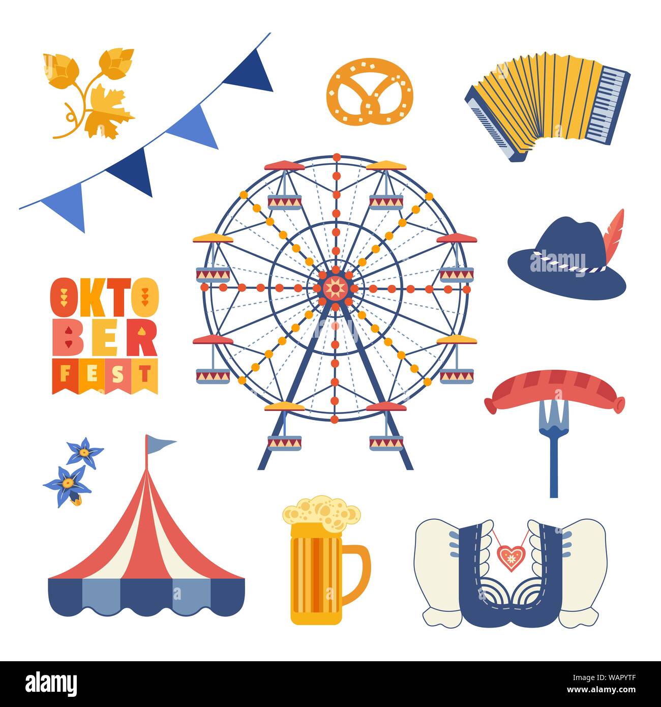 Oktoberfest dessiné à la main couleur plate vector icon set Illustration de Vecteur