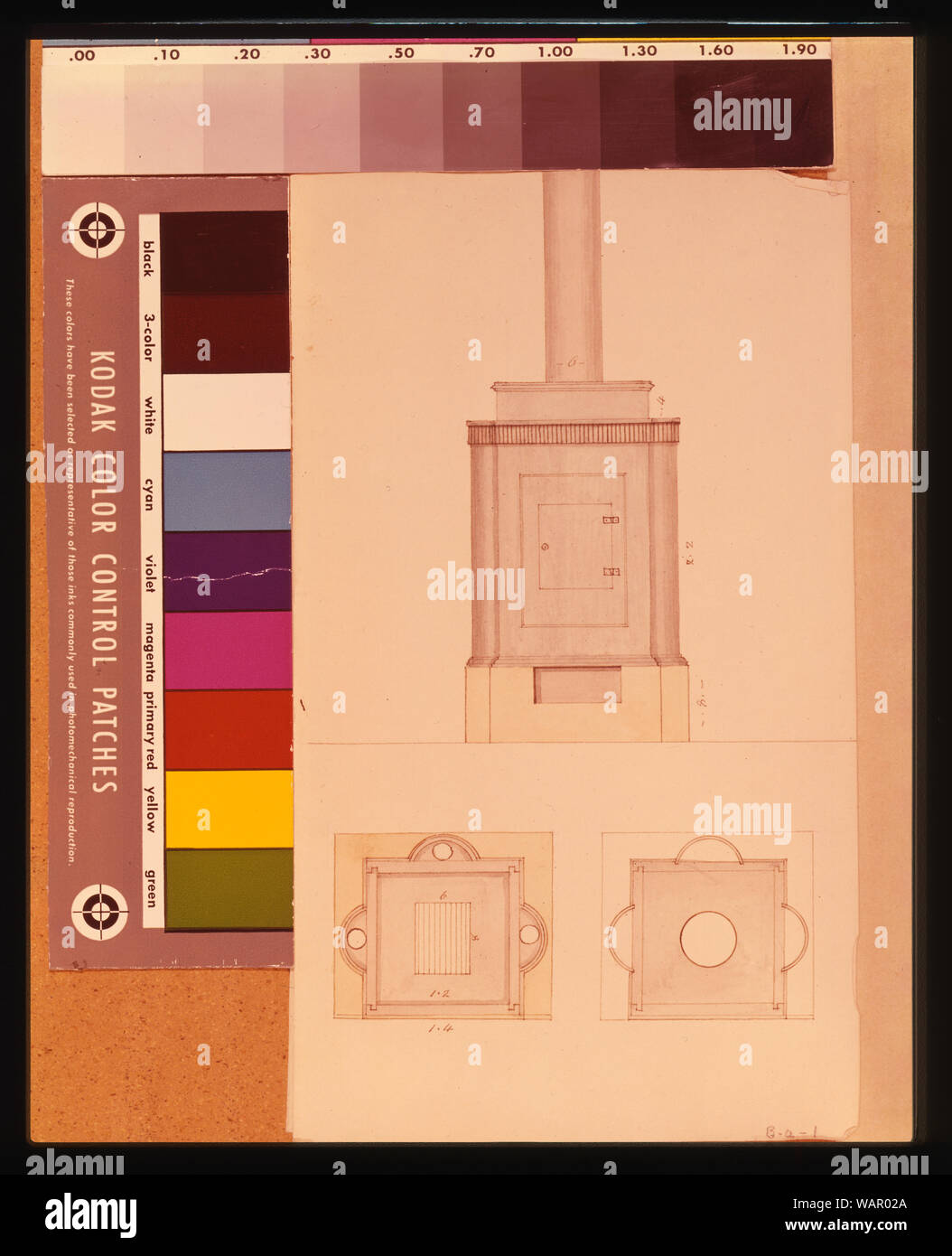 Dessin de conception pour une cuisinière. L'avant et par le haut Banque D'Images