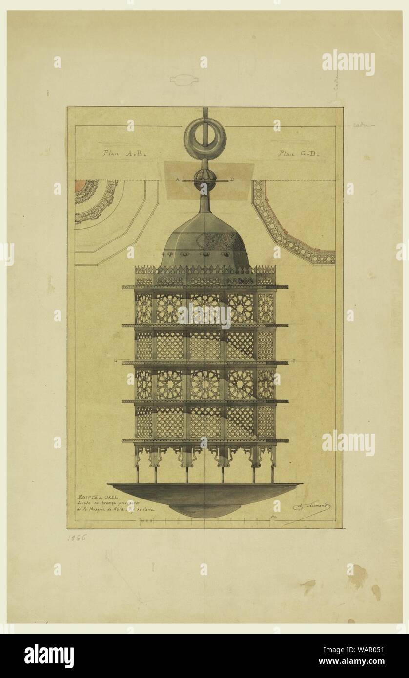 Dessin, lustre en bronze, Kaid Bey mosquée, Le Caire, 1856-66 Banque D'Images