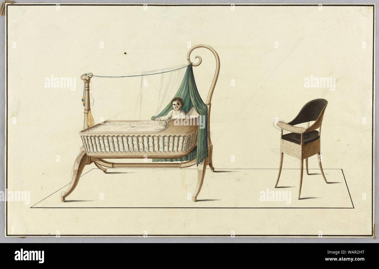 Dessin, Berceau et chaise haute, 1850-1900 Banque D'Images