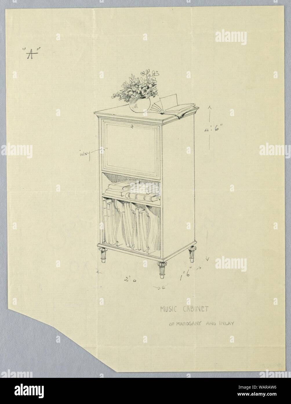 Dessin, Conception pour le Cabinet de musique 'A' de l'Acajou et marqueterie, 1900-05 Banque D'Images