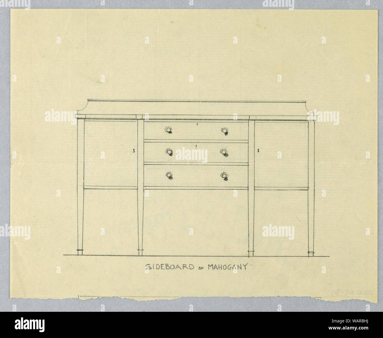 Dessin, Conception pour bahut de l'acajou avec trois tiroirs, 1900-05 Banque D'Images
