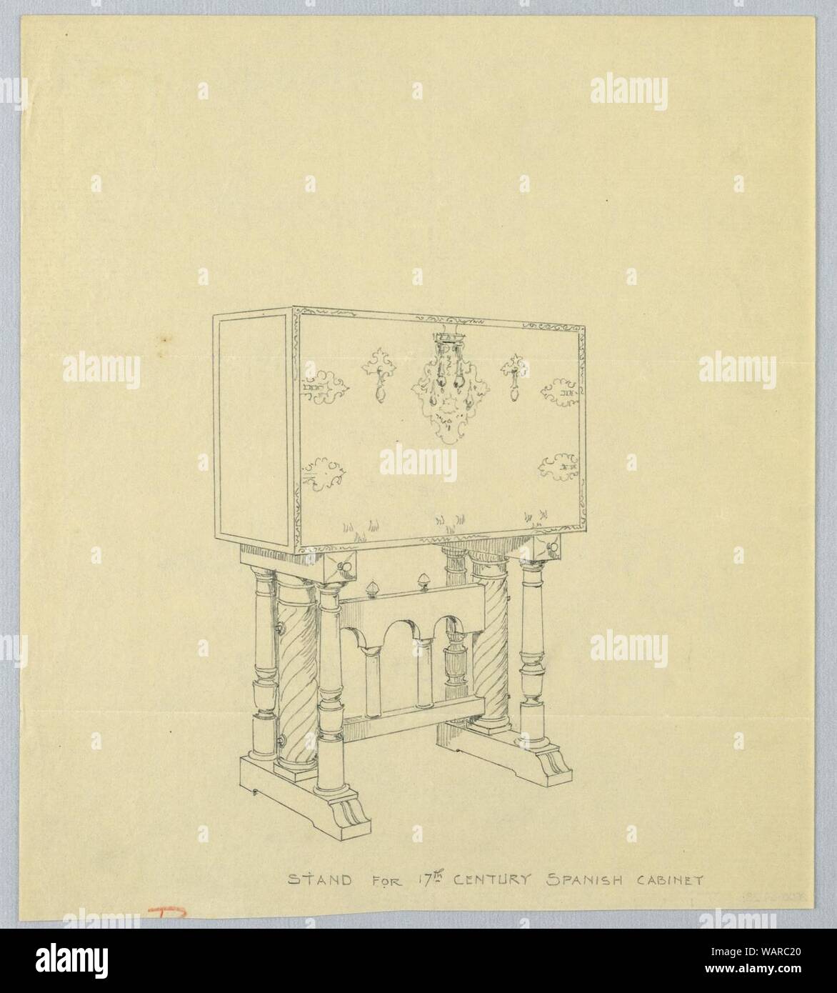 Dessin, conception de stand de 17e siècle espagnol Cabinet, 1900-05 Banque D'Images