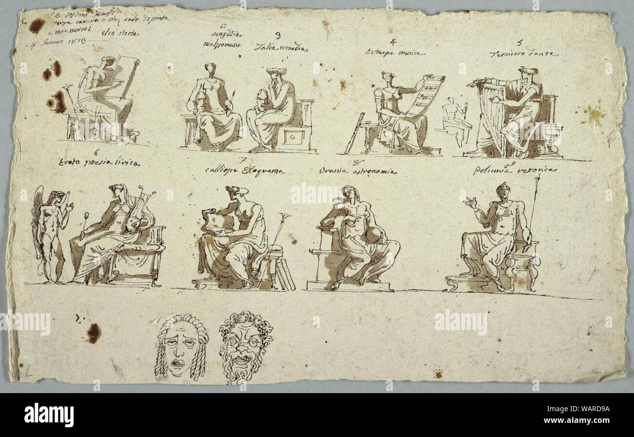 Dessin, dessins pour peintures Dans Montmorency- les neuf Muses et deux masques, tragédie et comédie, 1813 Banque D'Images