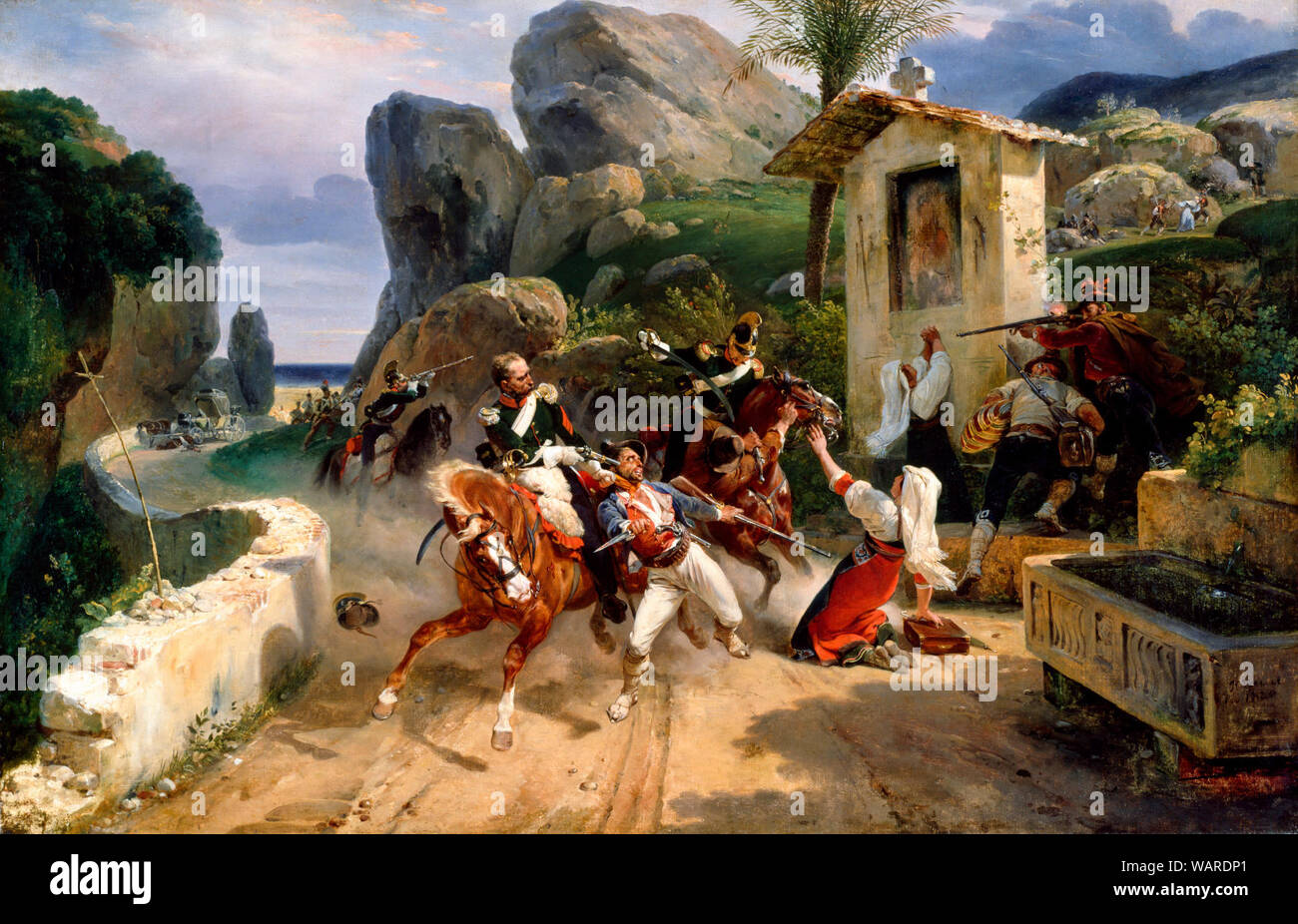 Brigands italiens surpris par les troupes pontificales - Horace Vernet, 1831 Banque D'Images