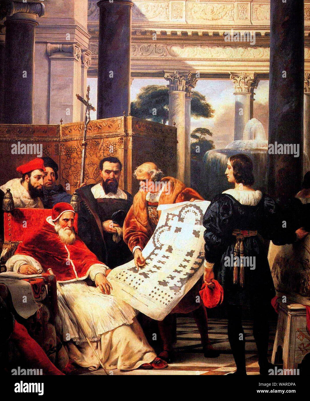 Jules II Ordering Bramante, Michel-Ange, Raphaël et pour construire le Vatican et de la détails - Horace Vernet, vers 1510 Banque D'Images