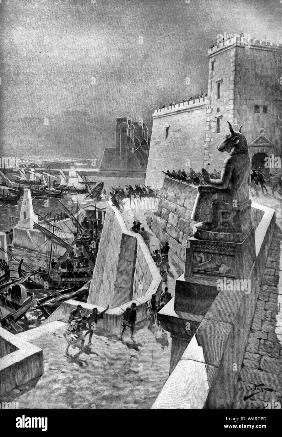 Une action navale lors du siège de Tyr - Andre Castaigne Banque D'Images