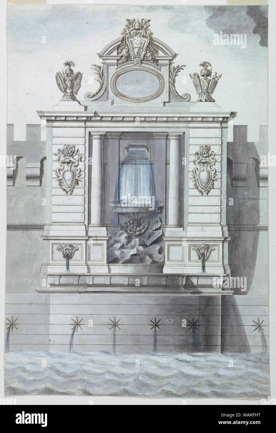 Dessin, fontaine avec des armoiries du pape Clément XIV, 1762 Banque D'Images