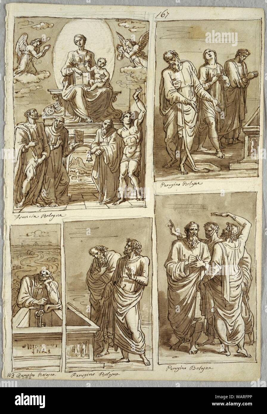Dessin, quatre études d'Œuvres du Pérugin et de Francia, 1811-14 Banque D'Images