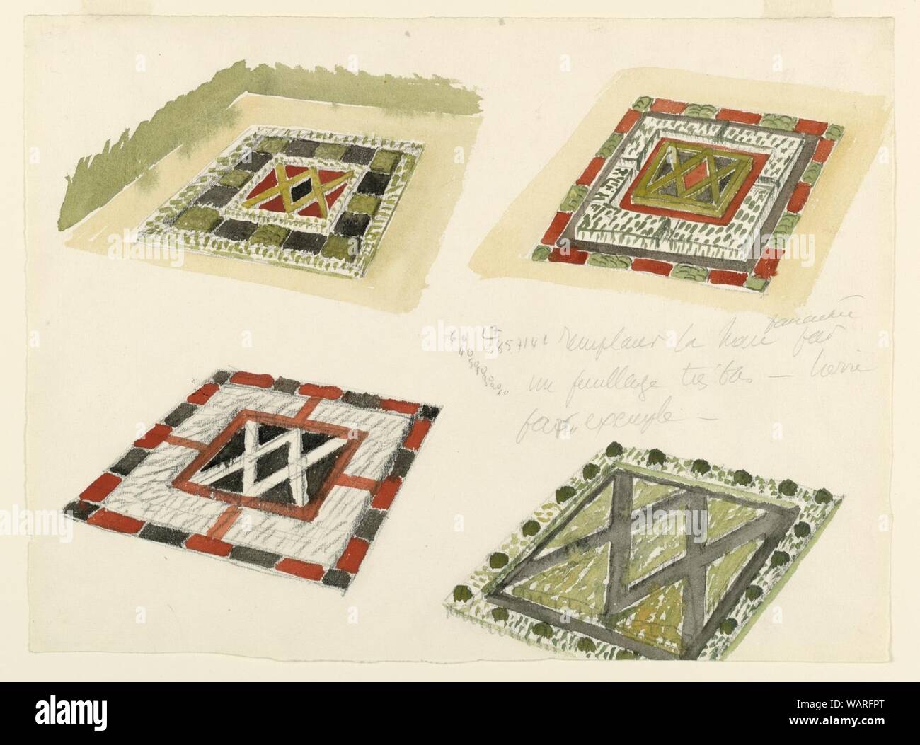 Dessin, quatre études de parterres de jardin, 1912-19 Banque D'Images