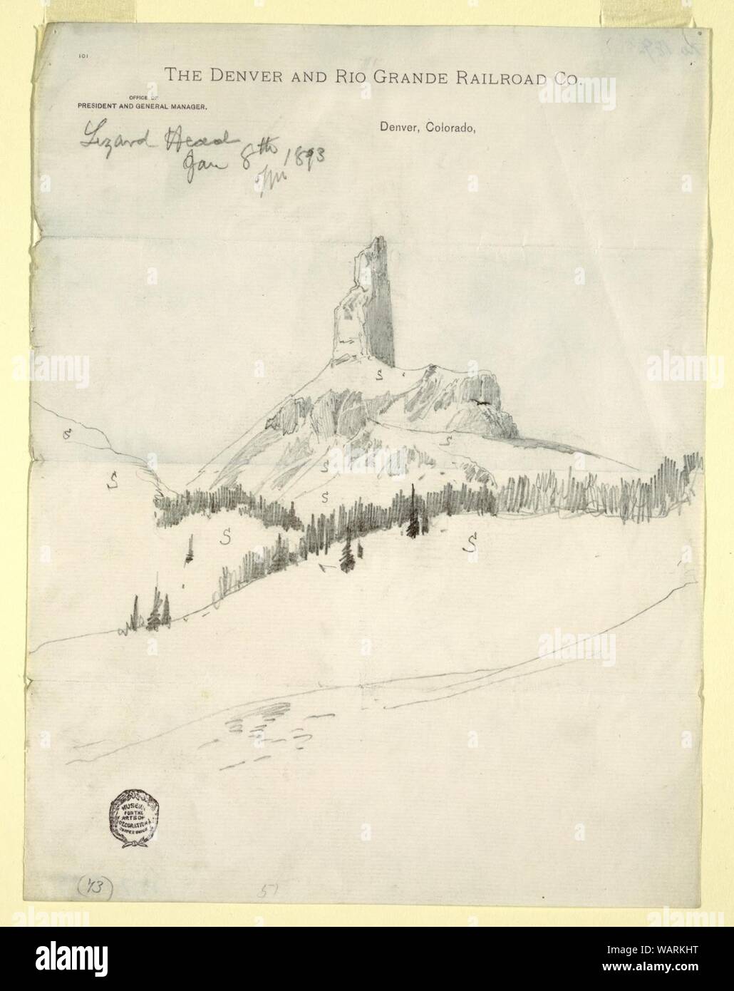 Dessin, Pic à tête de lézard, Colorado, le 8 janvier 1893 Banque D'Images