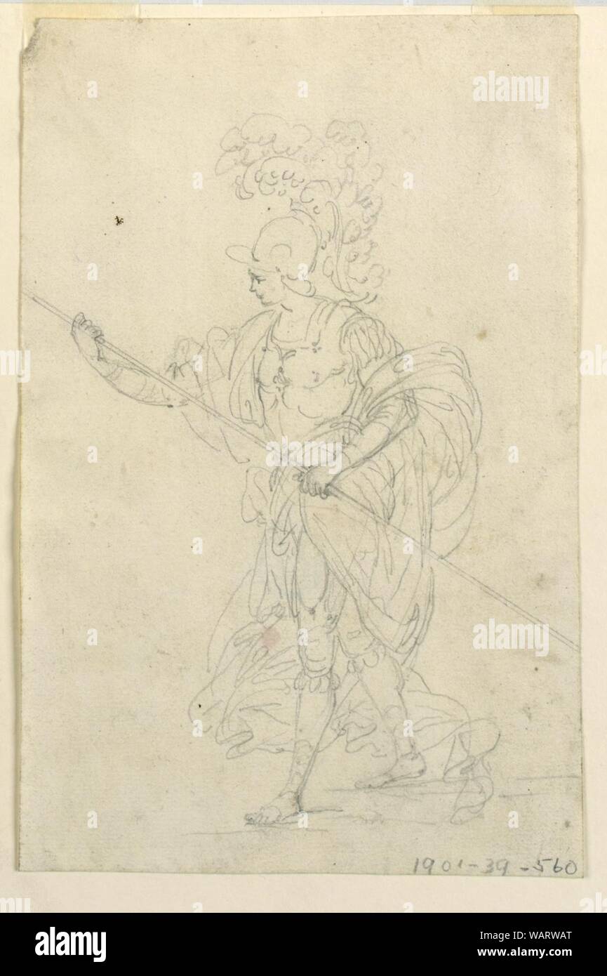 Dessin, projet pour un costume de théâtre classique d'un guerrier, 1700-1750 Banque D'Images