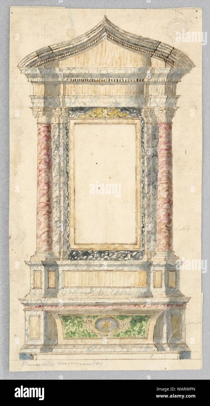 Dessin, Projet- l'altitude d'un autel, destiné à être exécuté avec des billes de couleur, 1770-1790 Banque D'Images