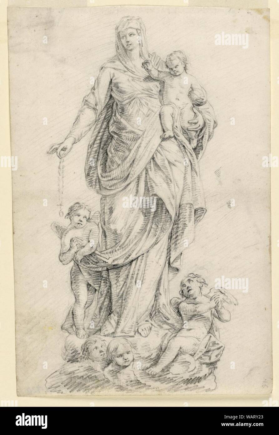 Dessin, planche 15 d'un livre de dessin, Groupe de la Madone du Rosaire, 1780-1800 Banque D'Images