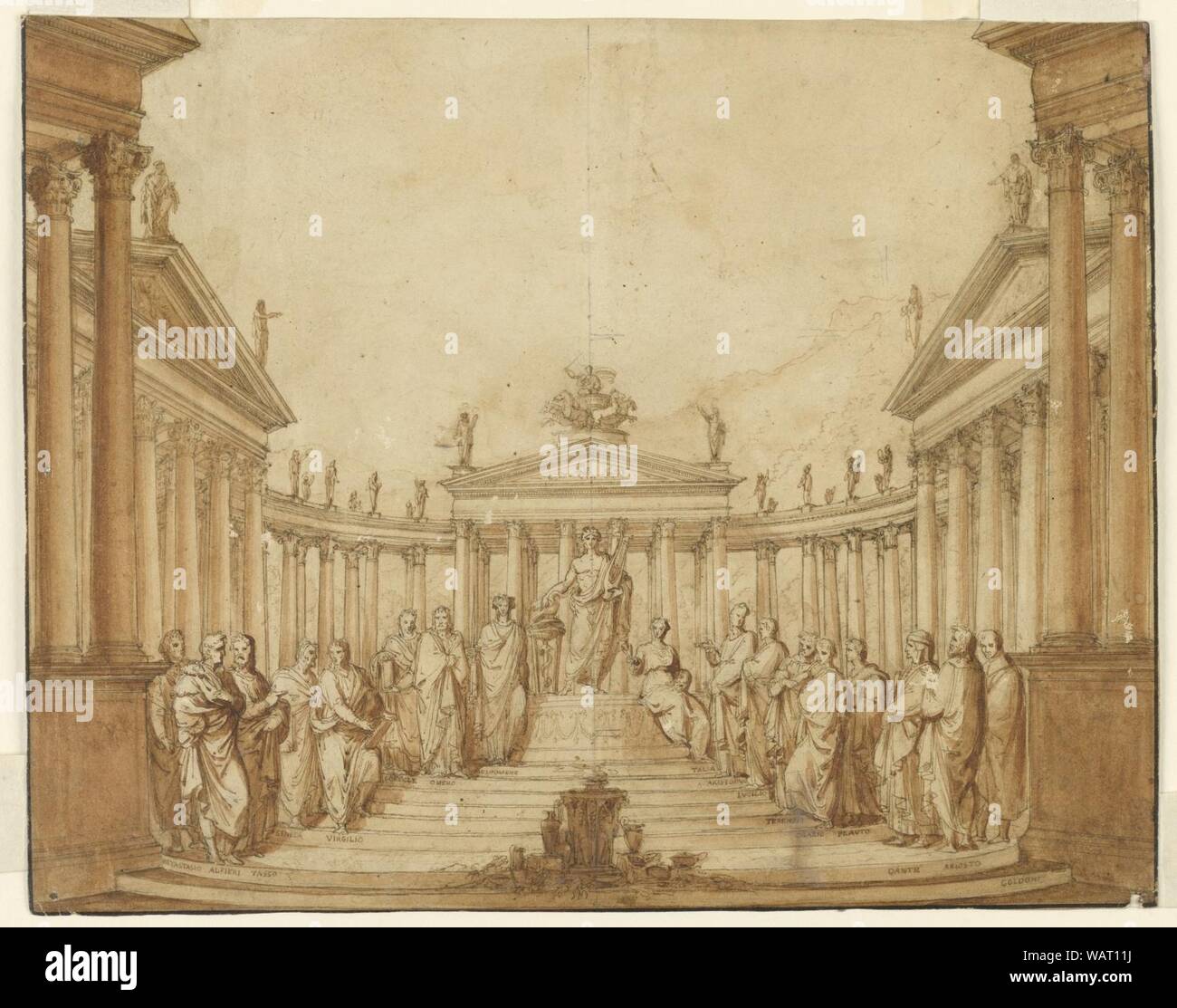 Dessin, mise en scène, Apollo avec hommes célèbres et muses, début du xixe siècle Banque D'Images