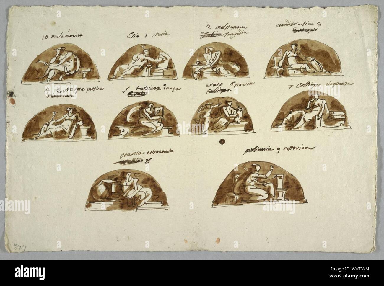Dessin, dix Lunettes avec Muse et Mnemosine, 1805 Banque D'Images