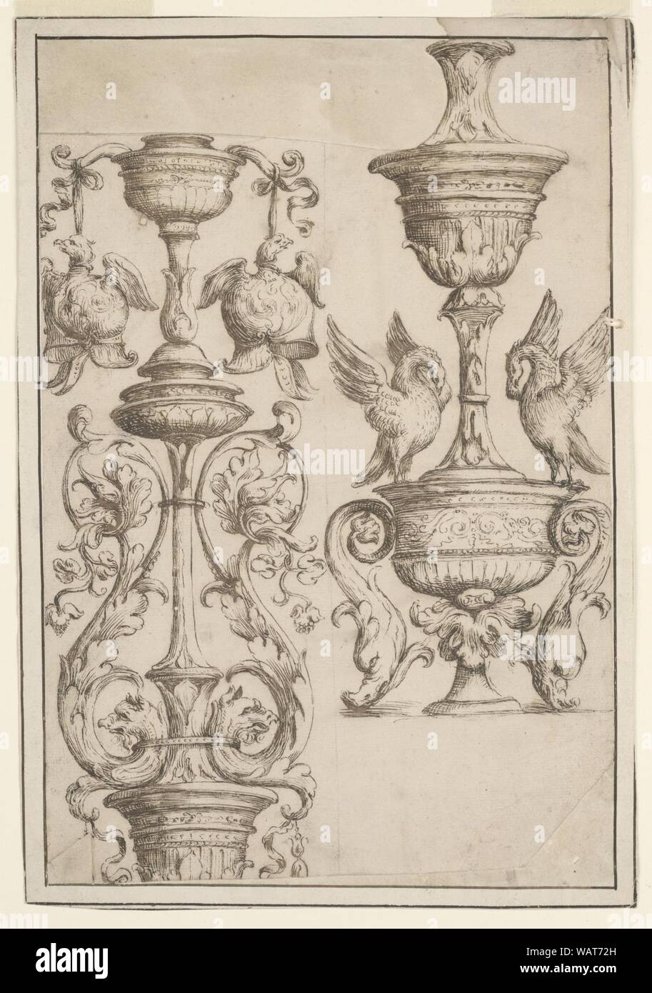 Dessin, deux chandeliers, 1625-50 Banque D'Images