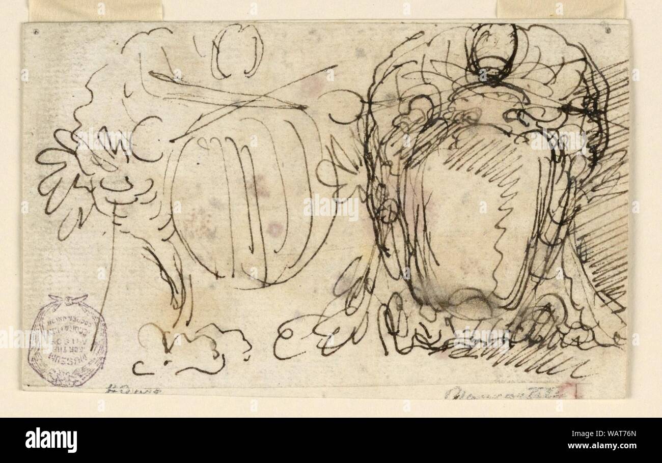 Dessin, deux écussons aux armoiries du Pape Benoît XIV, 1740-58 Banque D'Images