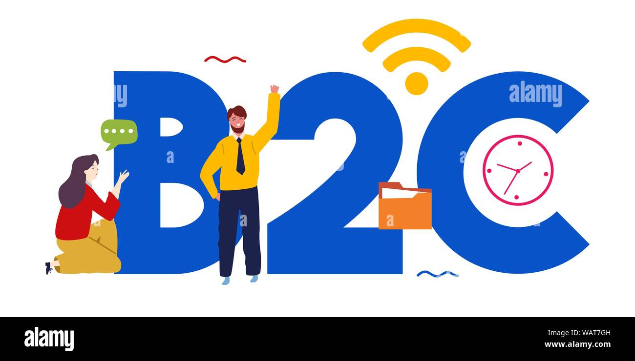 B2C business to consumer concept de stratégie d'entreprise visant à la transaction. Illustration de Vecteur
