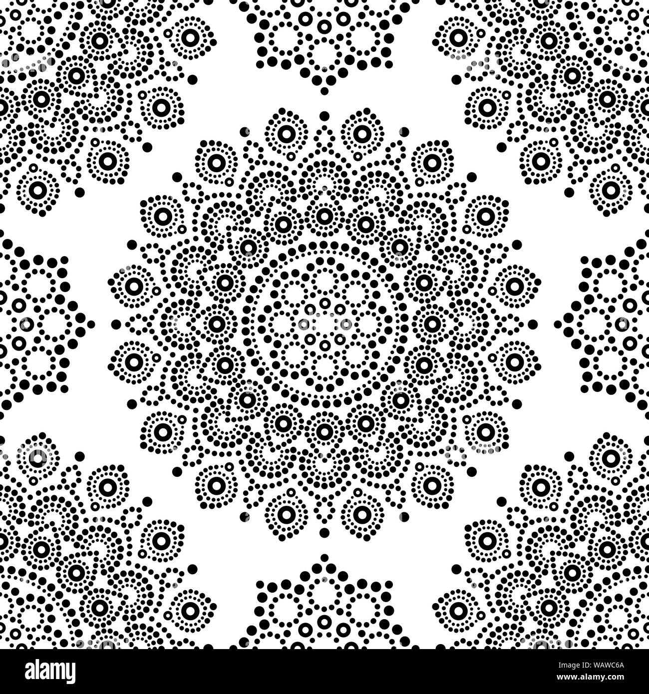 Dot monochrome peinture transparente avec motif vecteur mandalas, Australian Design ethnique, les points en fond noir et blanc Illustration de Vecteur