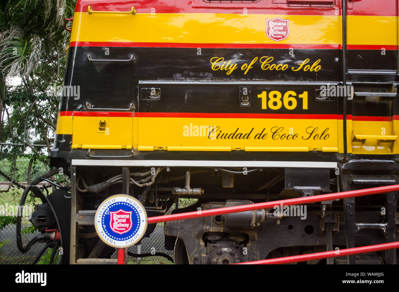 Panama canal Railway dans la gare de Corozal. Le chemin de fer du canal de Panama est un chemin de fer historique et important qui est parallèle au canal de Panama Banque D'Images