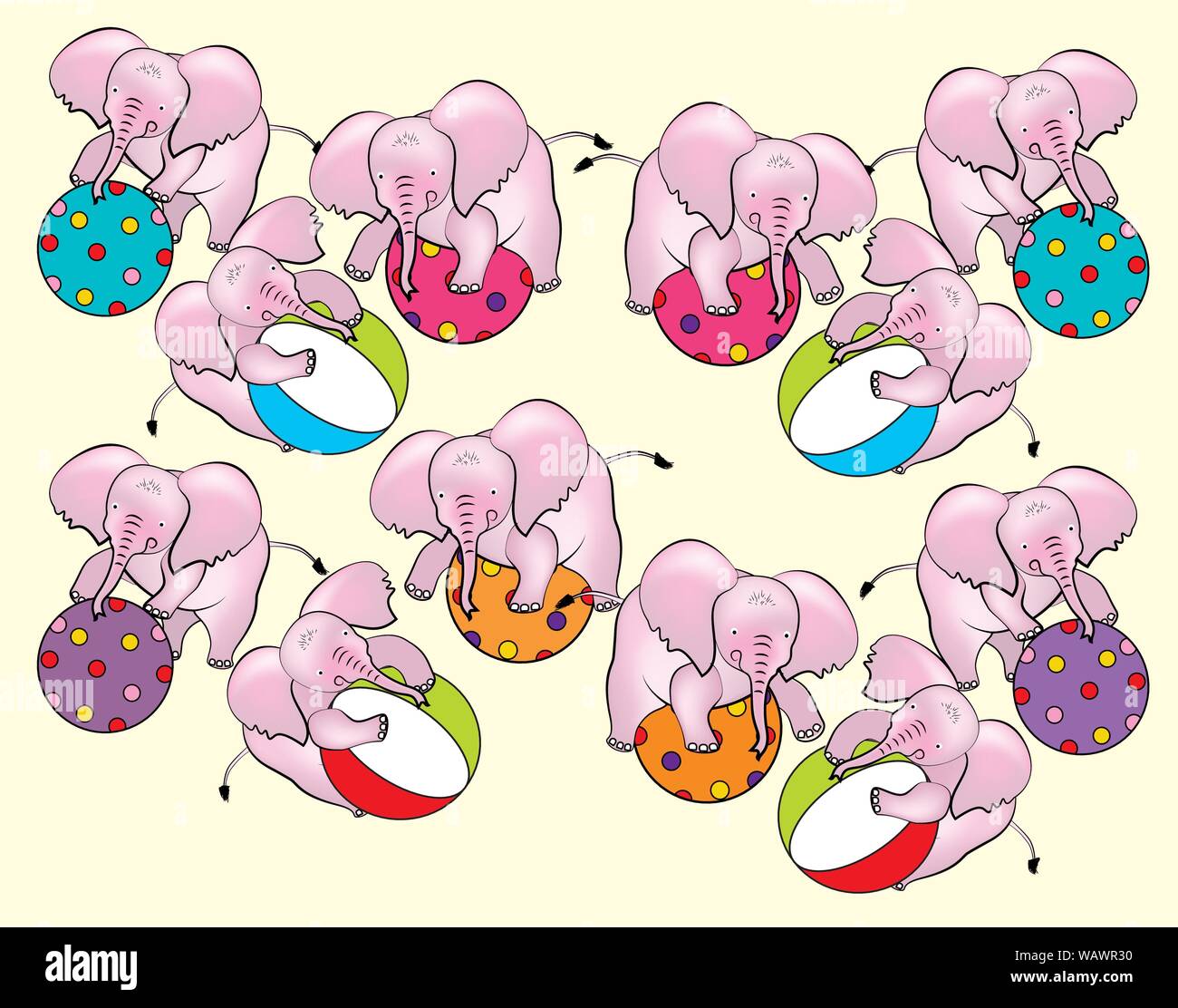 Bébés éléphants roses s'amusant Illustration de Vecteur