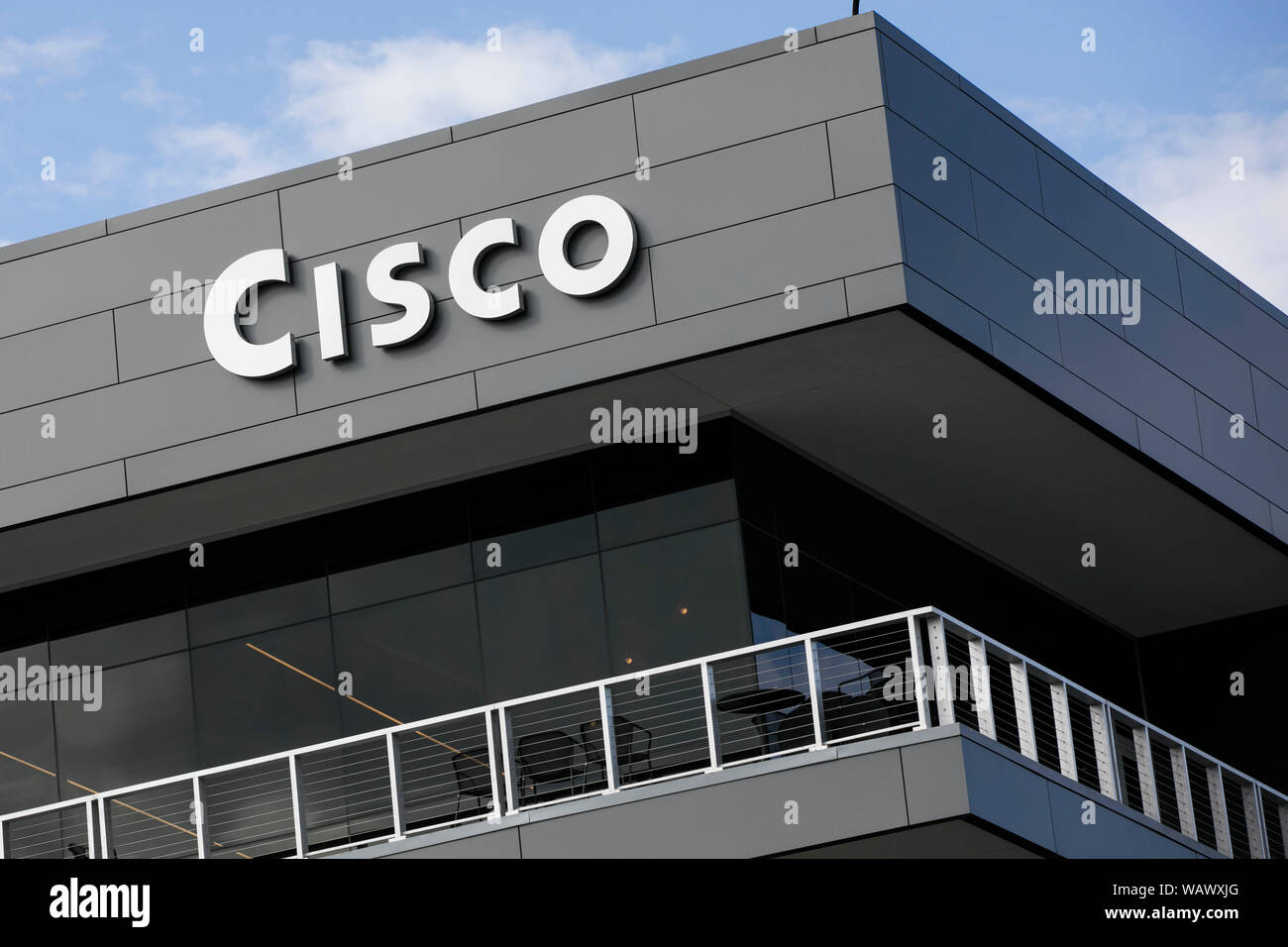 Un logo affiche à l'extérieur d'un établissement occupé par Cisco Systems, Inc., dans la région de Lehi, Utah le 27 juillet 2019. Banque D'Images
