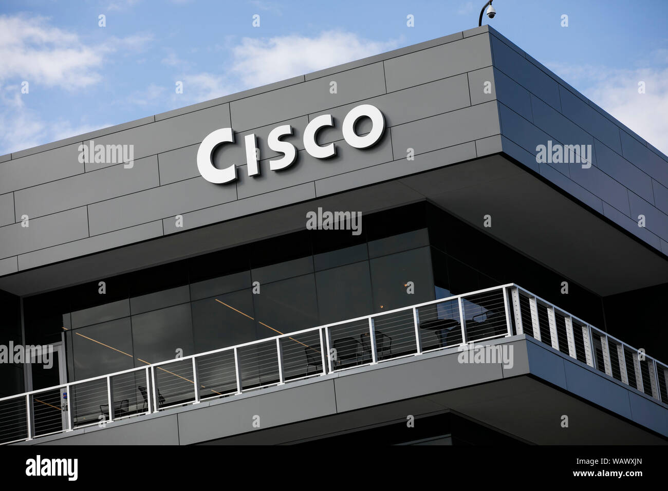 Un logo affiche à l'extérieur d'un établissement occupé par Cisco Systems, Inc., dans la région de Lehi, Utah le 27 juillet 2019. Banque D'Images