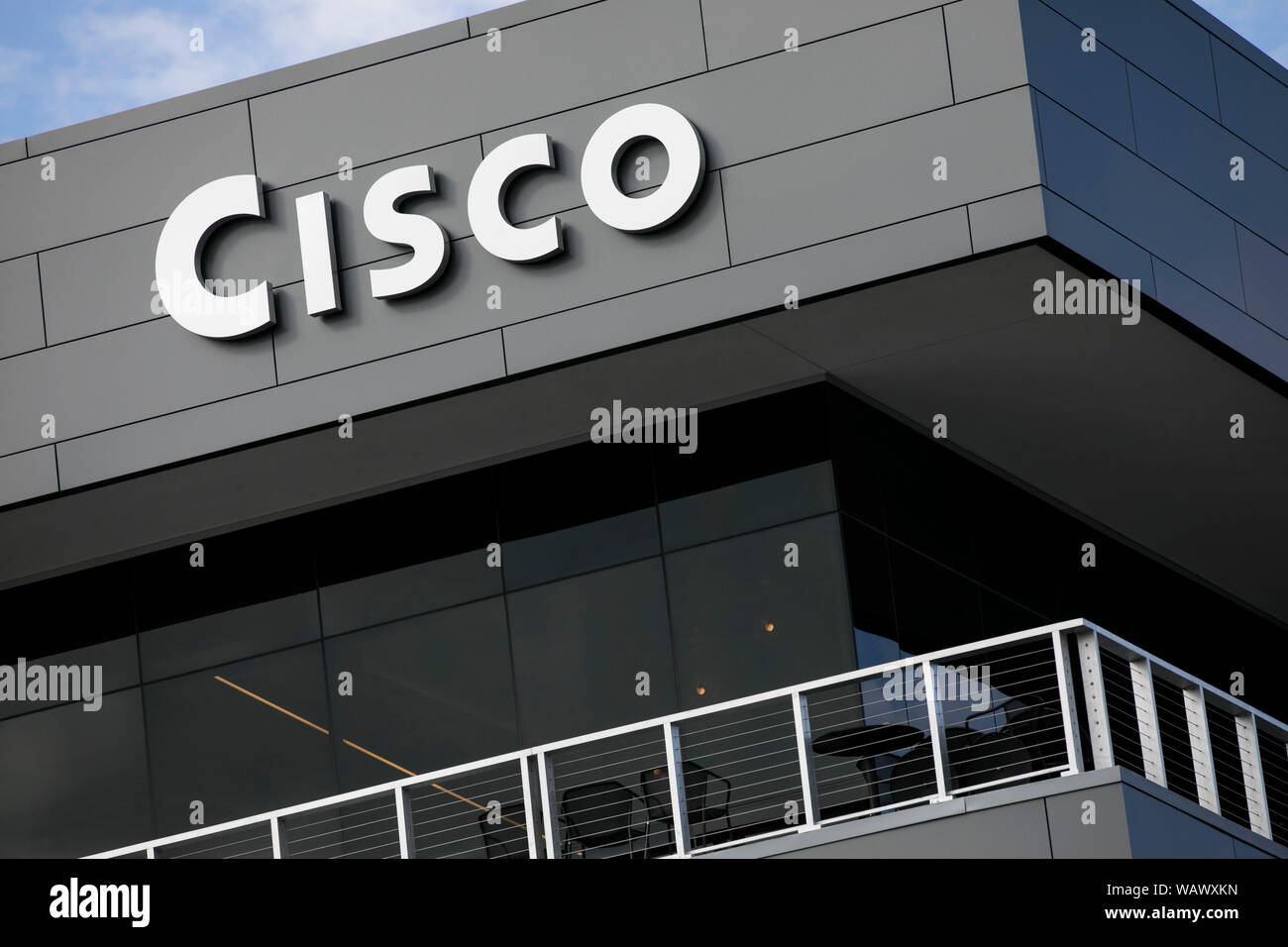 Un logo affiche à l'extérieur d'un établissement occupé par Cisco Systems, Inc., dans la région de Lehi, Utah le 27 juillet 2019. Banque D'Images