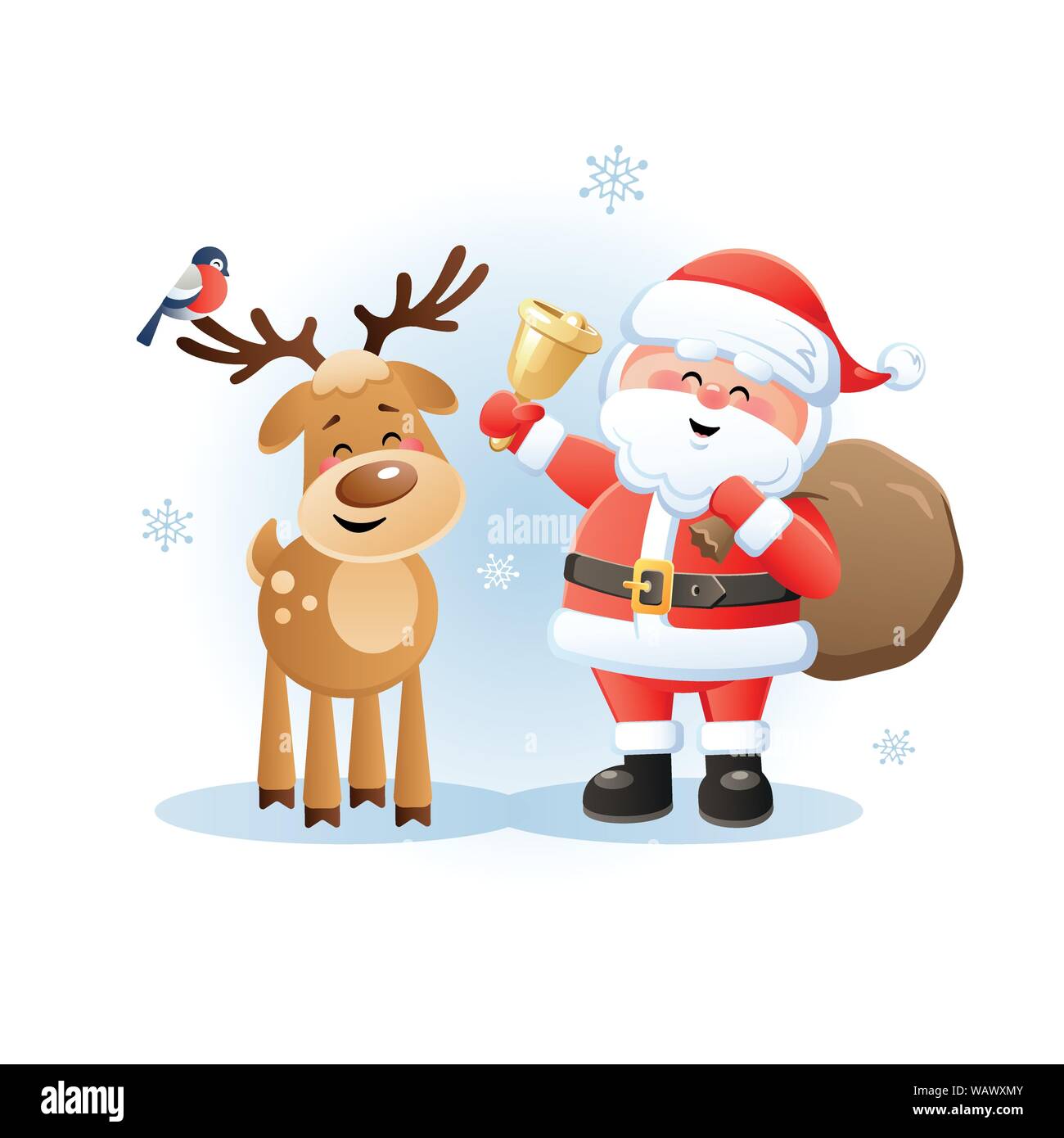 Joyeux Père Noël avec Rennes et colvert. Noël mignon personnage. Vector illustration sans objets transparents. Illustration de Vecteur