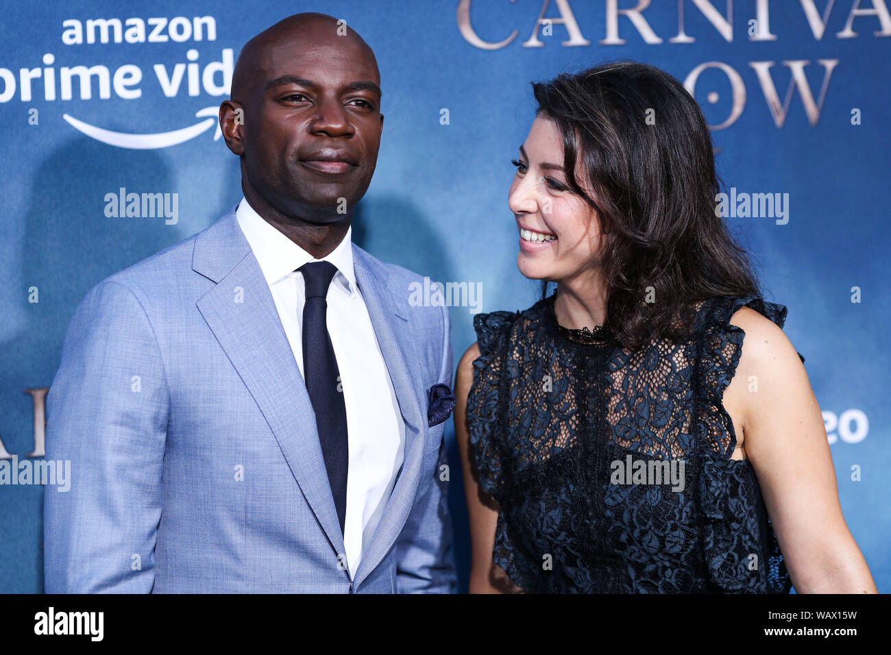 HOLLYWOOD, LOS ANGELES, CALIFORNIE, USA - Le 21 août : l'acteur David Gyasi et Emma Gyasi arrivent à la première de Los Angeles Prix Amazon 'Carnival Row' tenue à l'IMAX Théâtre chinois de Grauman le 21 août 2019 à Hollywood, Los Angeles, Californie, États-Unis. (Photo par Xavier Collin/Image Press Office) Banque D'Images