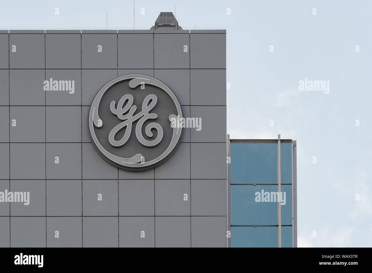 General Electric GE logo - Francfort, Allemagne Banque D'Images