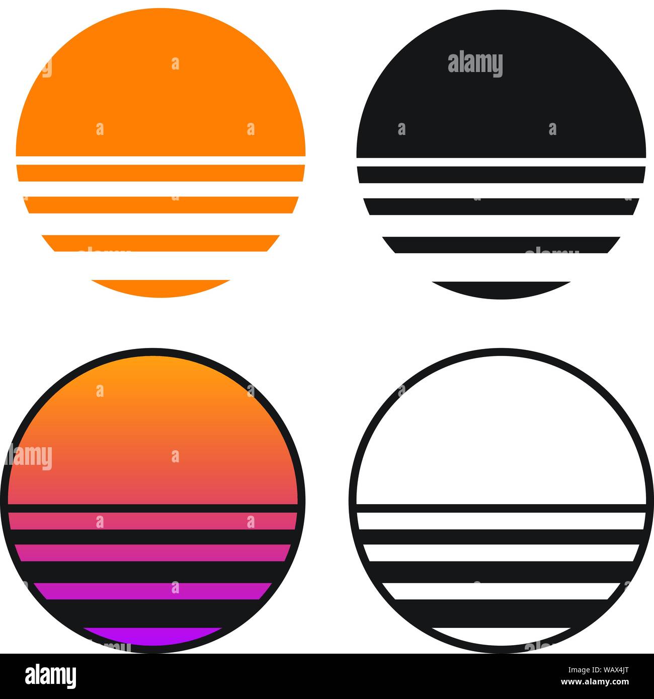 Coucher de soleil rétro classique d'illustration vectorielle isolés en couleur unie, un dégradé de couleur, et les versions noir et blanc Illustration de Vecteur