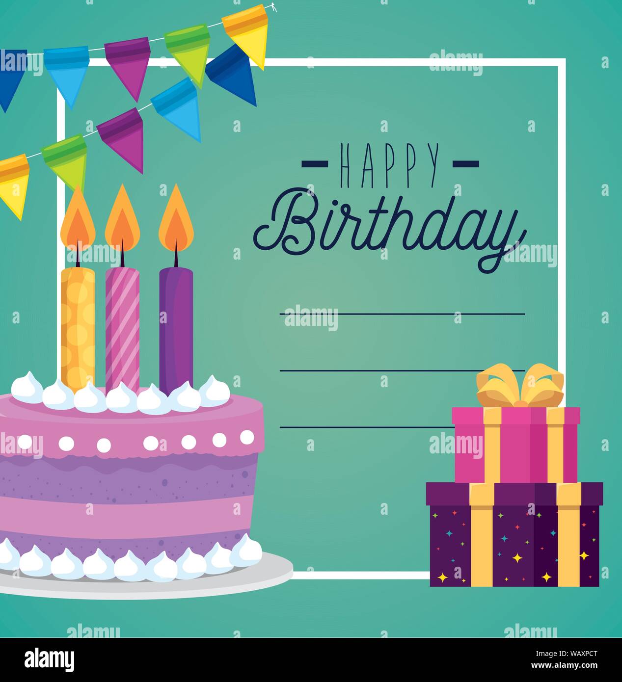 Carte Et Gateau Avec Bougie Et Presente Une Decoration Gifs Image Vectorielle Stock Alamy