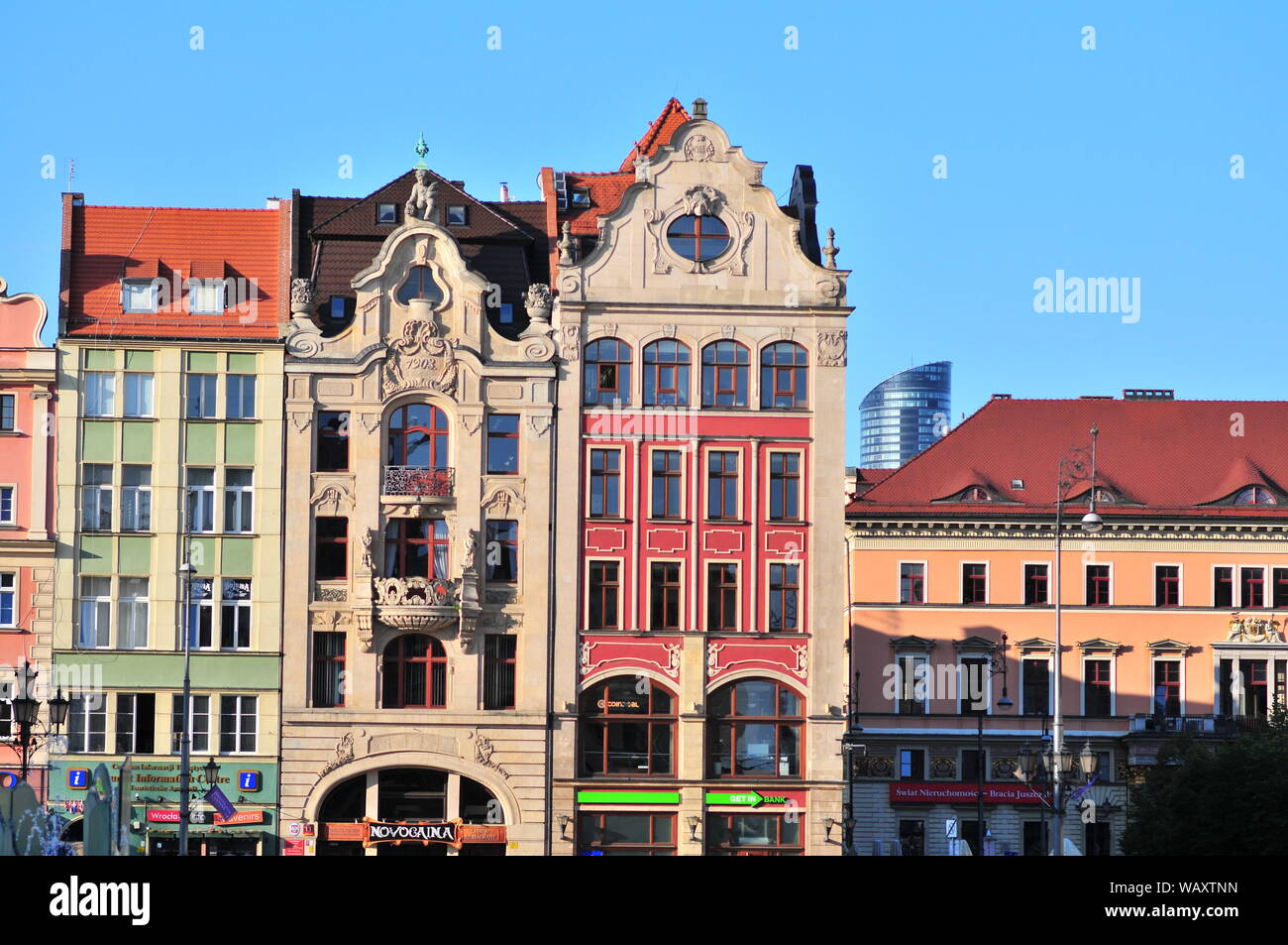 La place principale de Wroclaw et bâtiments, Pologne Banque D'Images