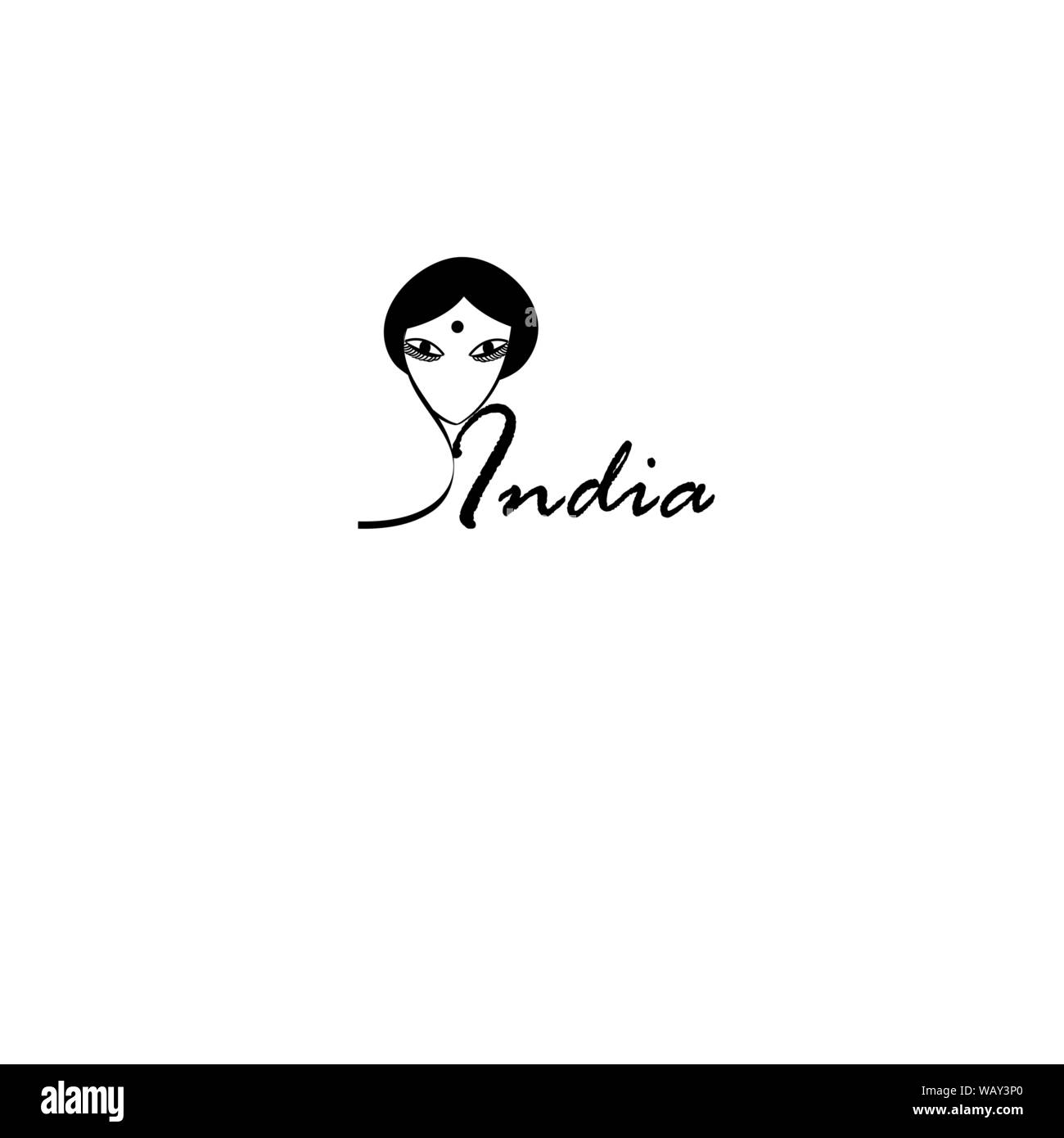 L'icône graphique de vecteur magnifique portrait d'une femme indienne sur un fond blanc. Modèle pour l'Inde affiche ou site web. Illustration de Vecteur