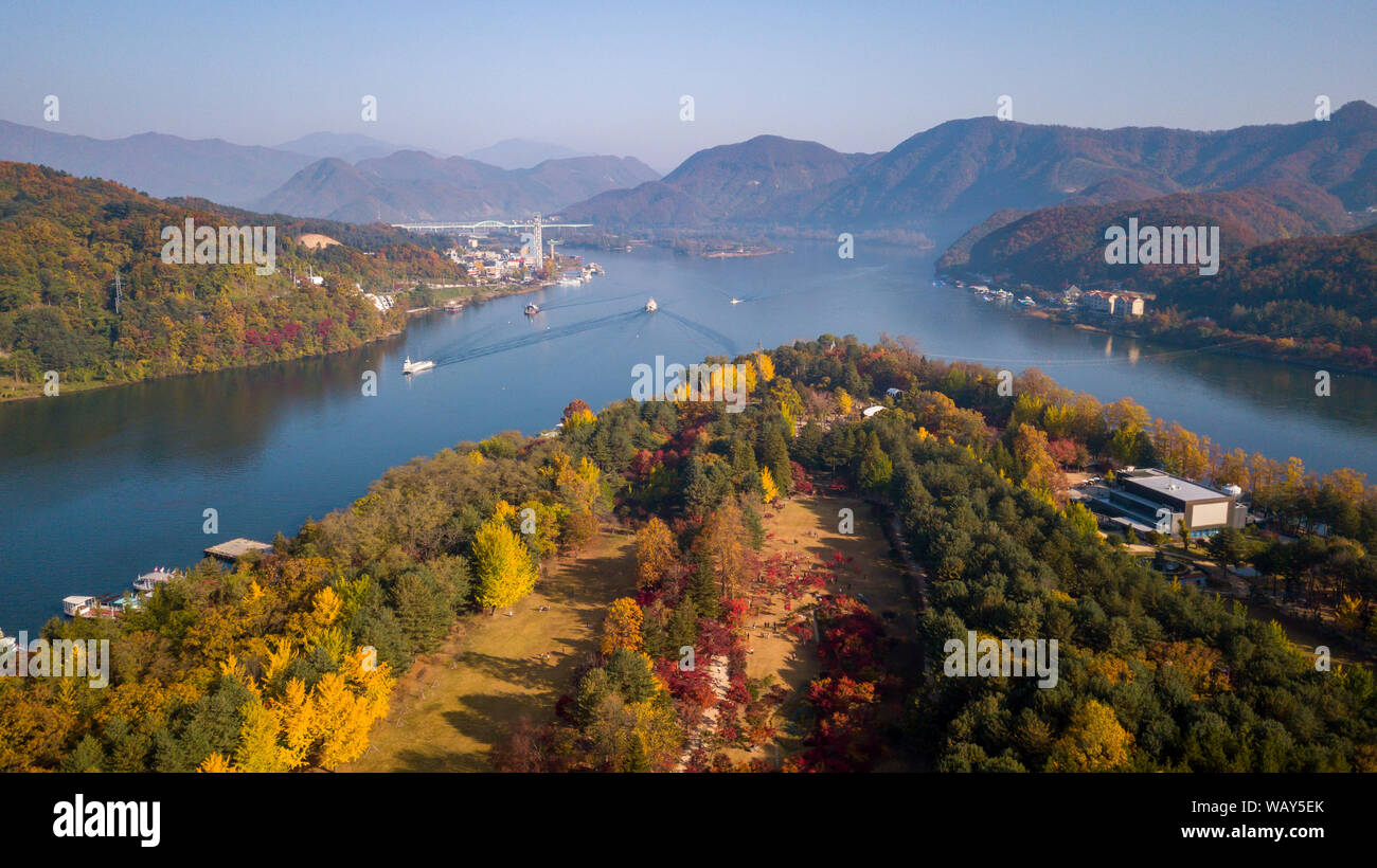 Vue aérienne de l'automne à l'île de Nami,Séoul Corée Banque D'Images