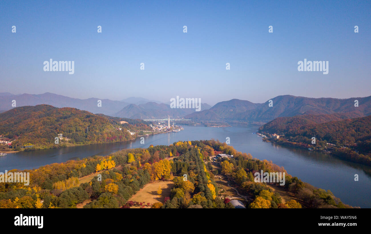 Vue aérienne de l'automne à l'île de Nami,Séoul Corée Banque D'Images