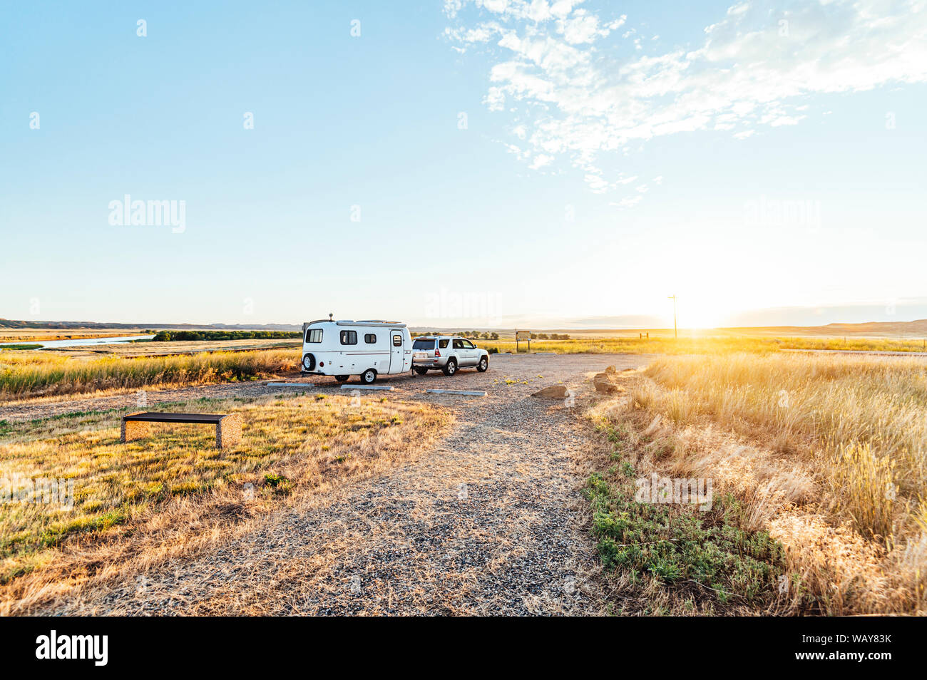 Lumière du matin frapper un petit camping-dans le Montana. Banque D'Images