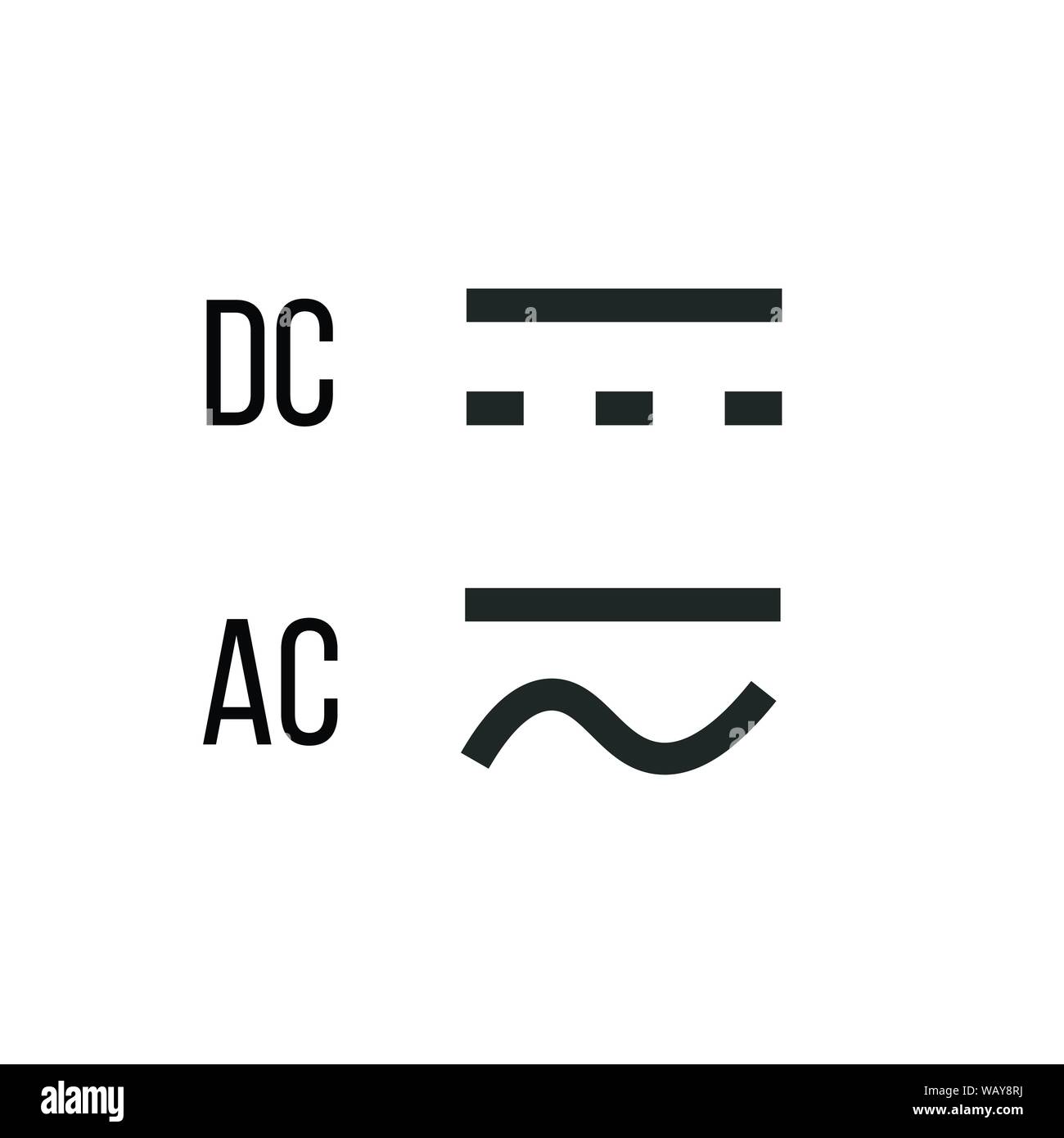 Courant continu et courant alternatif DC et AC signe symbole vecteur,  Illustration, isoler le blanc Image Vectorielle Stock - Alamy