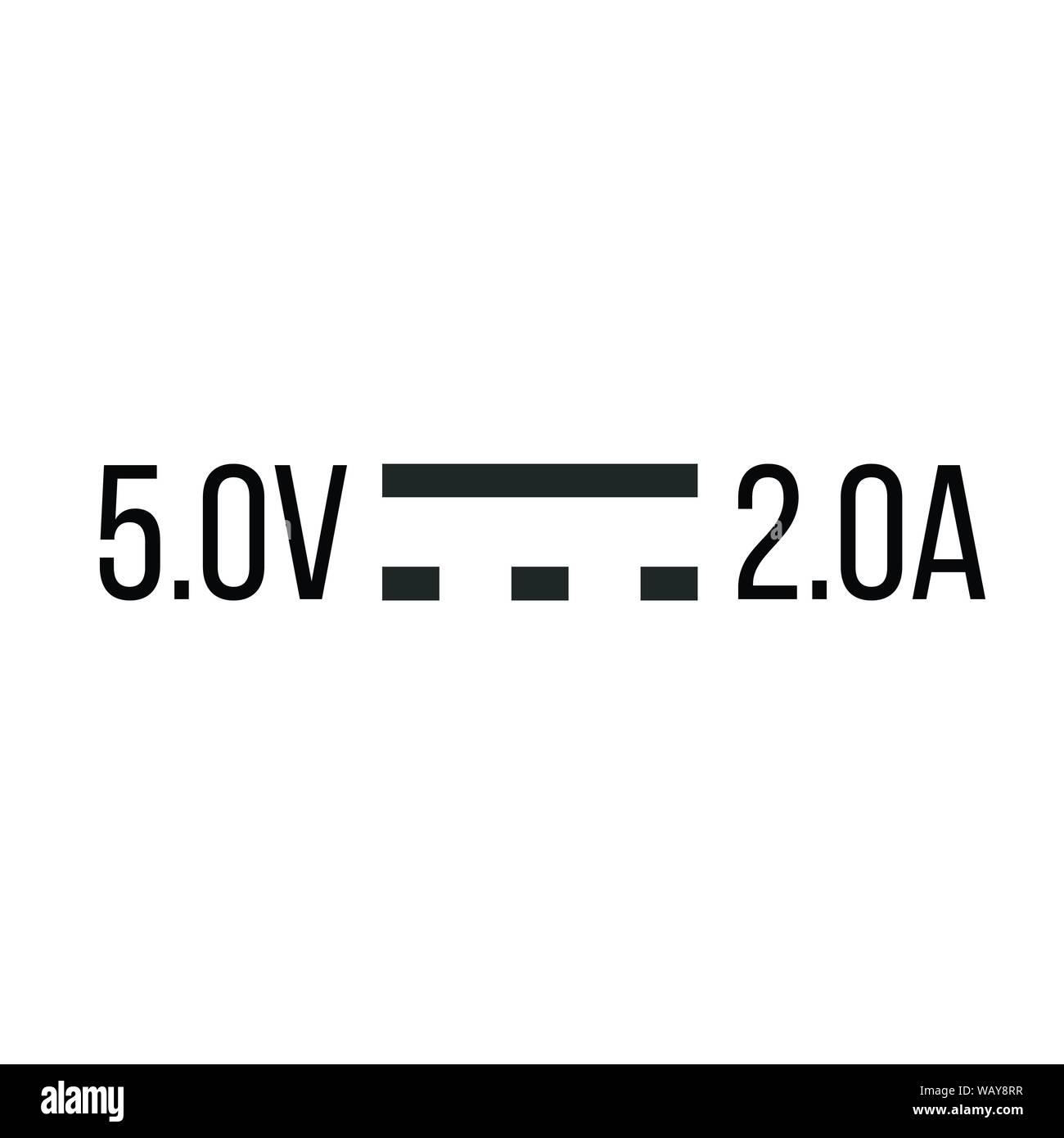 Direct Current DC Signe Symbole pour 5V et 2A, illustration vectorielle, isoler On White Illustration de Vecteur