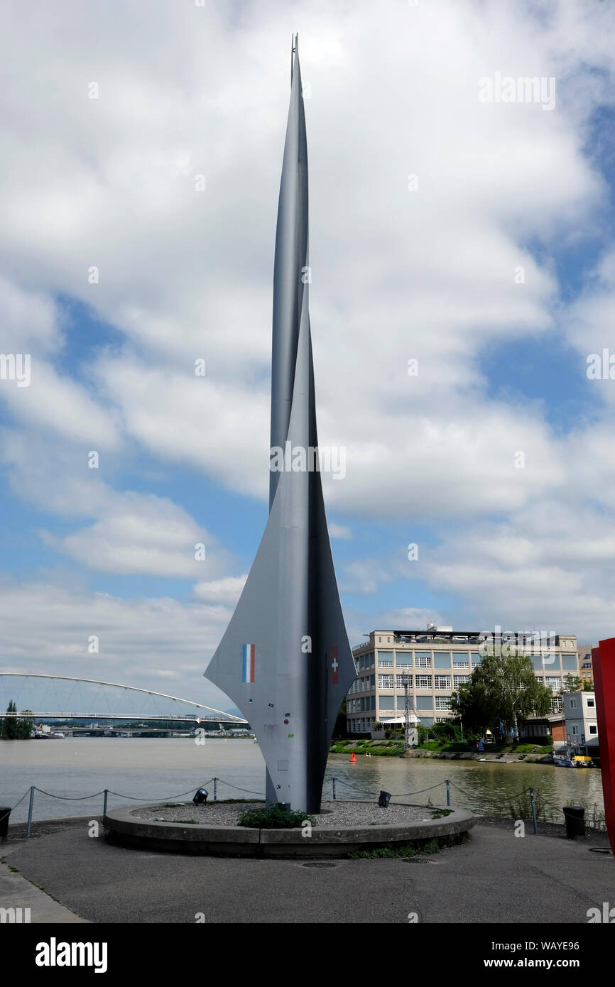 Vue d'Dreilandereck, un monument à Bâle, elle marque le point où les frontières de trois de la Suisse, l'Allemagne et la France se rencontrent. Banque D'Images
