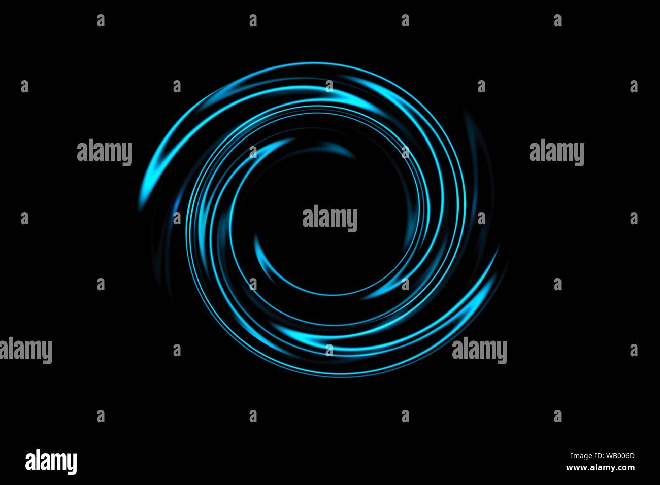 Abstract spiral tunnel avec light blue circle tour sur fond noir Banque D'Images